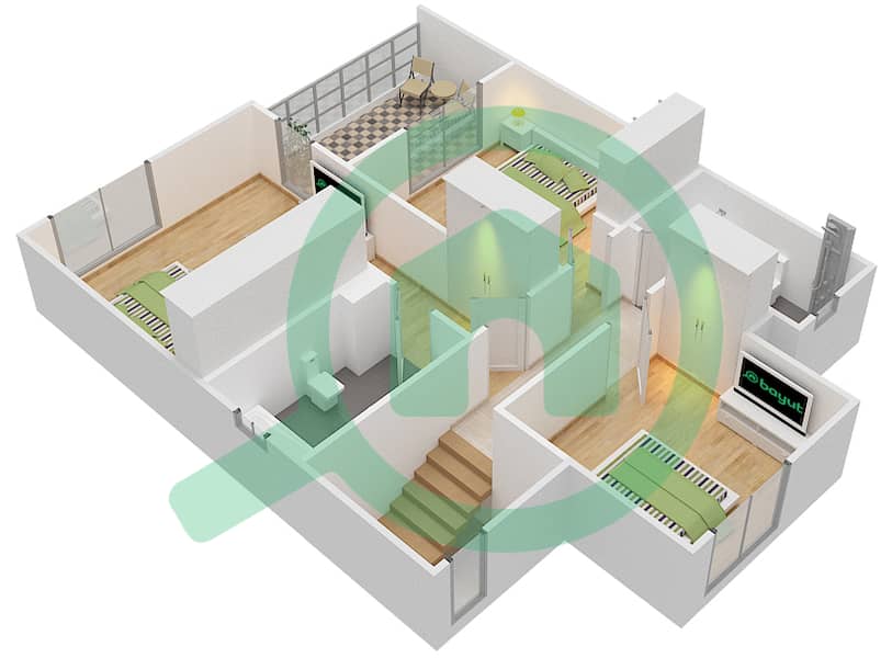 المخططات الطابقية لتصميم النموذج 8 تاون هاوس 4 غرف نوم - حياة تاون هاوس 1 interactive3D