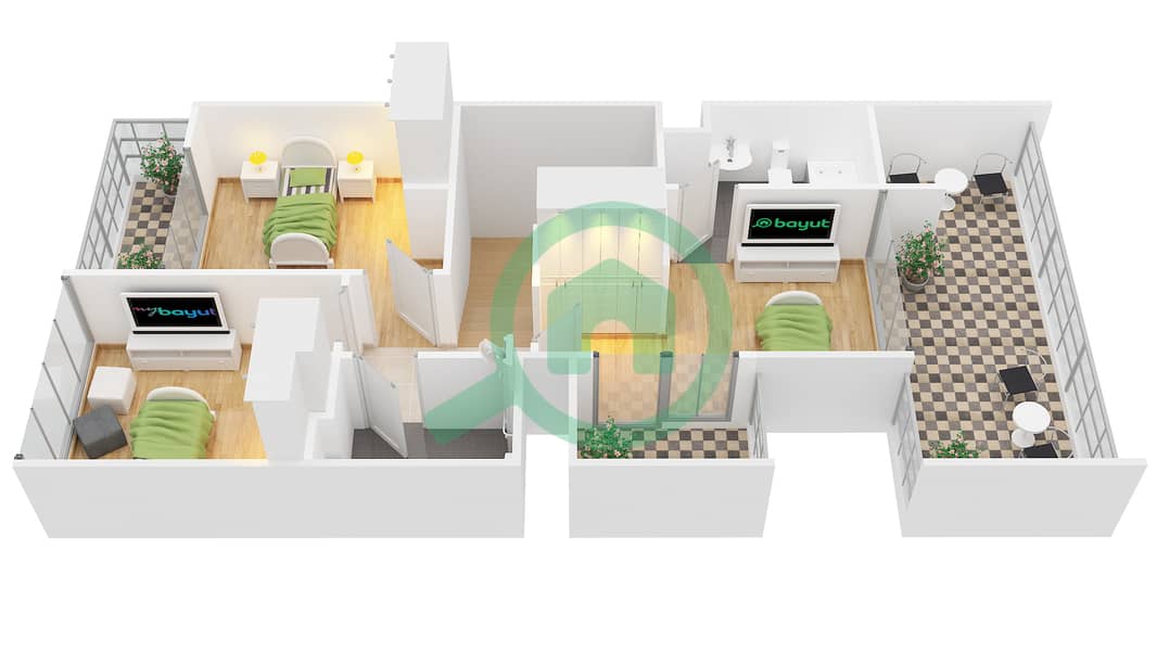 المخططات الطابقية لتصميم النموذج M فیلا 3 غرف نوم - بيت الأصيل interactive3D