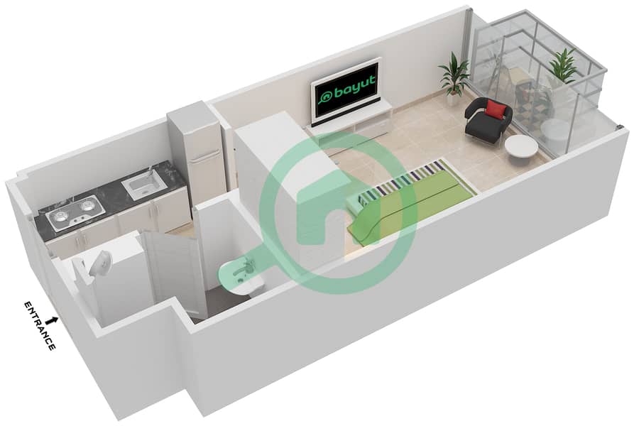 المخططات الطابقية لتصميم النموذج 1 شقة استوديو - عزيزي ريفييرا 10 interactive3D