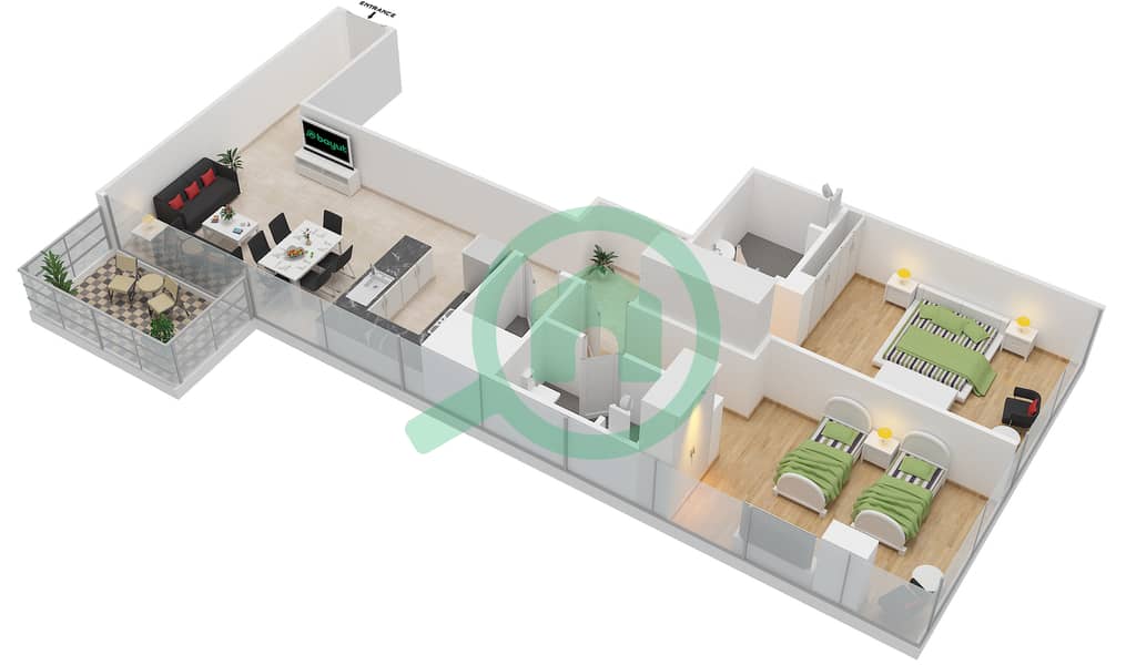 Azizi Aura - 2 Bedroom Apartment Type 4 Floor plan interactive3D