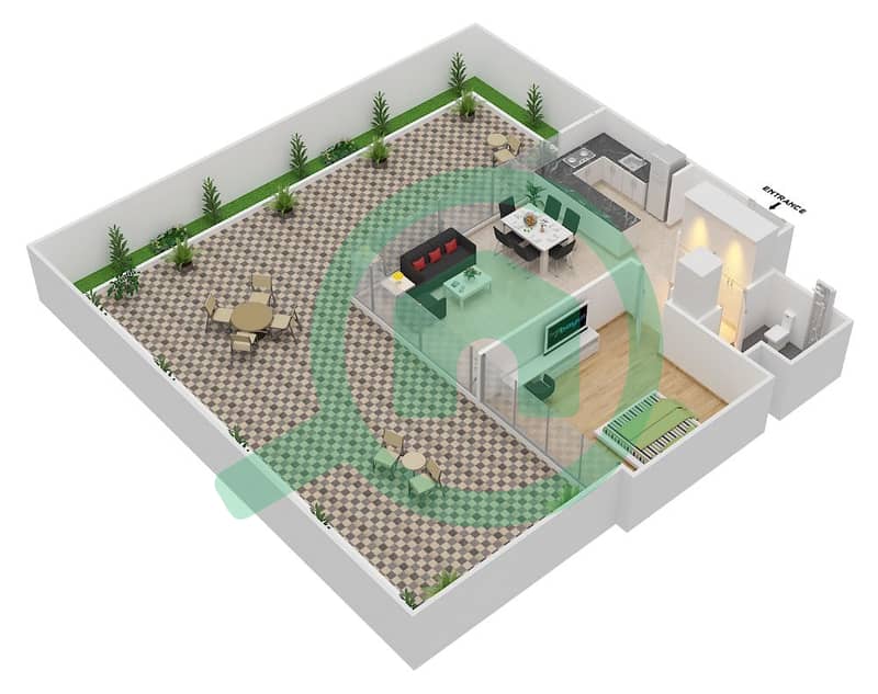 المخططات الطابقية لتصميم النموذج 1A شقة 1 غرفة نوم - عزيزي ريفييرا 10 interactive3D