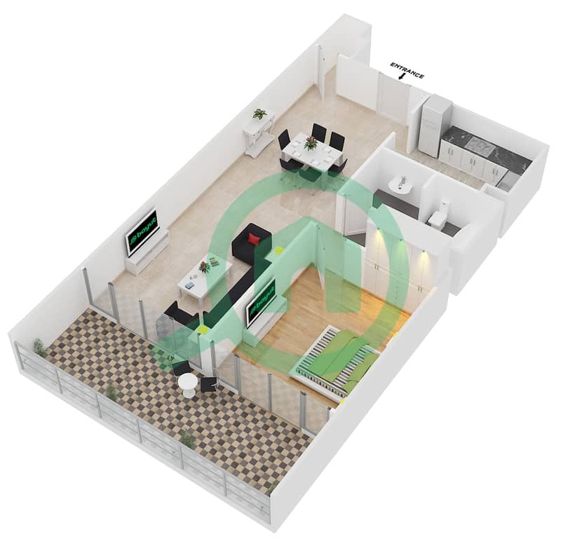 المخططات الطابقية لتصميم التصميم 11A شقة 1 غرفة نوم - 8 بوليفارد ووك interactive3D