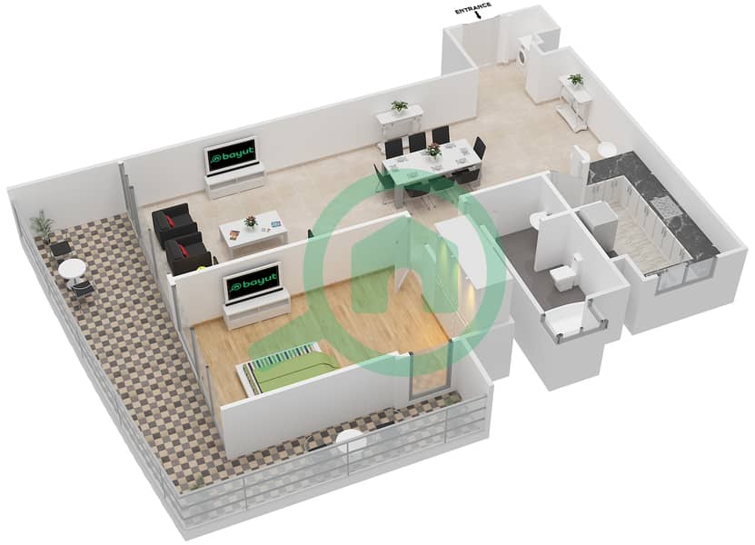 8号林荫大道漫步公寓 - 1 卧室公寓套房10C戶型图 interactive3D