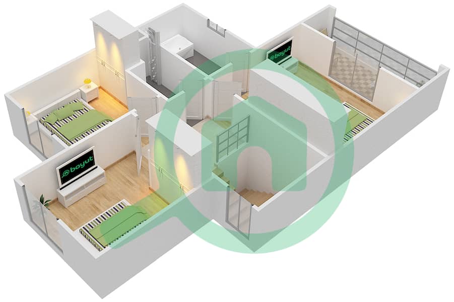 哈亚特联排别墅2号 - 3 卧室联排别墅类型2戶型图 interactive3D