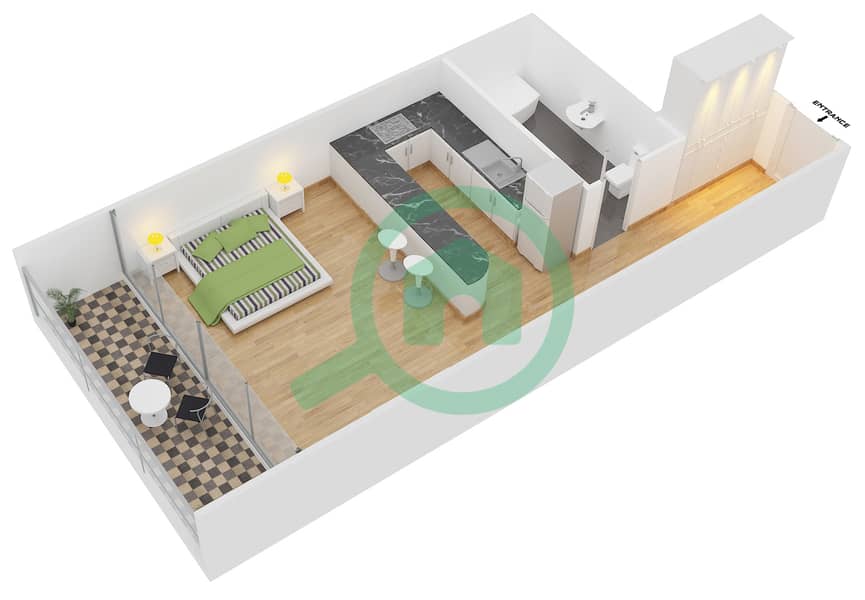 8 Boulevard Walk - Studio Apartment Suite 9 Floor plan interactive3D
