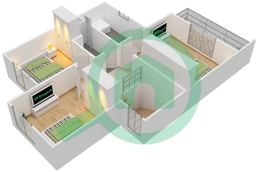 المخططات الطابقية لتصميم النموذج 6 تاون هاوس 3 غرف نوم - حياة تاون هاوس 2 interactive3D