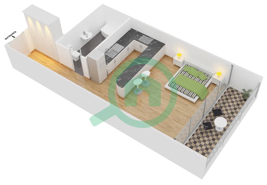 8号林荫大道漫步公寓 - 单身公寓套房8戶型图 interactive3D