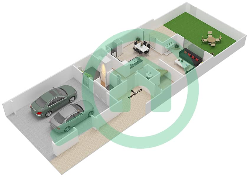 المخططات الطابقية لتصميم النموذج 6 تاون هاوس 3 غرف نوم - حياة تاون هاوس 2 interactive3D