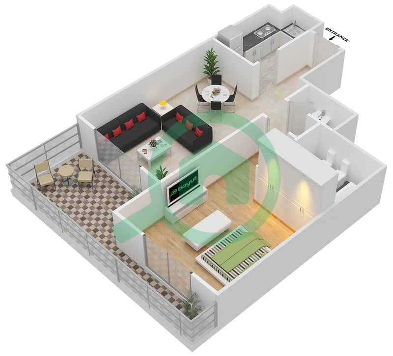 阿玛雅大厦 - 1 卧室公寓类型B戶型图 interactive3D