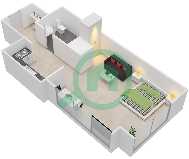 滨海公寓2号大楼 - 单身公寓类型S戶型图 interactive3D