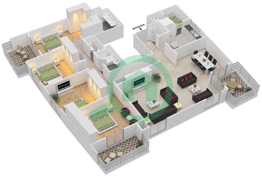 Амайа Тауэрc - Апартамент 4 Cпальни планировка Тип A interactive3D