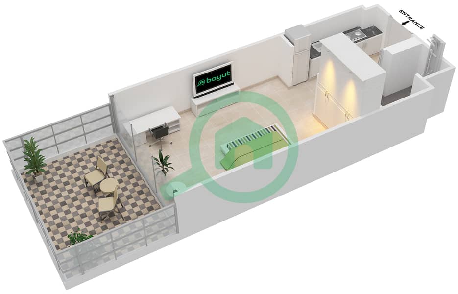 阿齐兹里维埃拉3号楼 - 单身公寓类型1戶型图 interactive3D