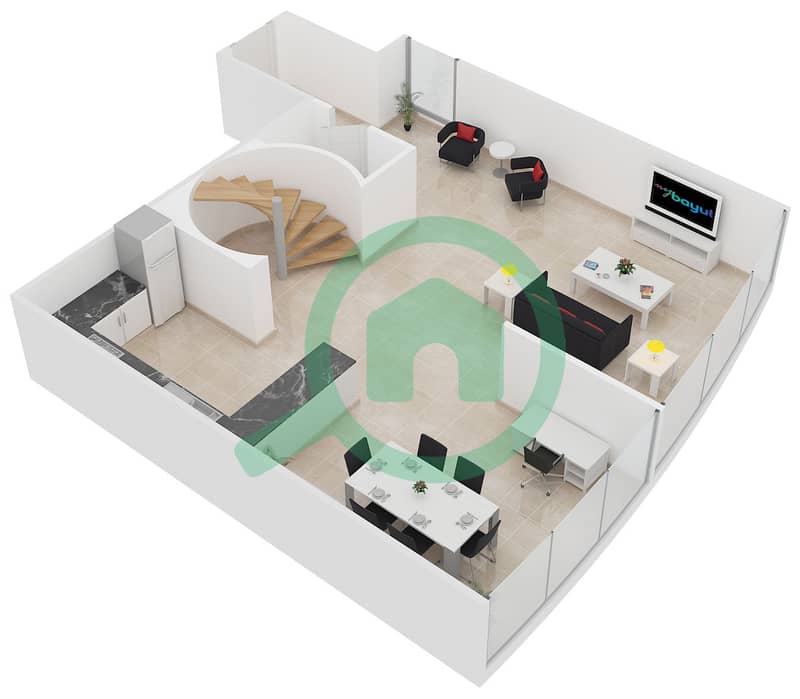 المخططات الطابقية لتصميم الوحدة 1 FLOOR 43,44 شقة 1 غرفة نوم - برج كونكورد interactive3D