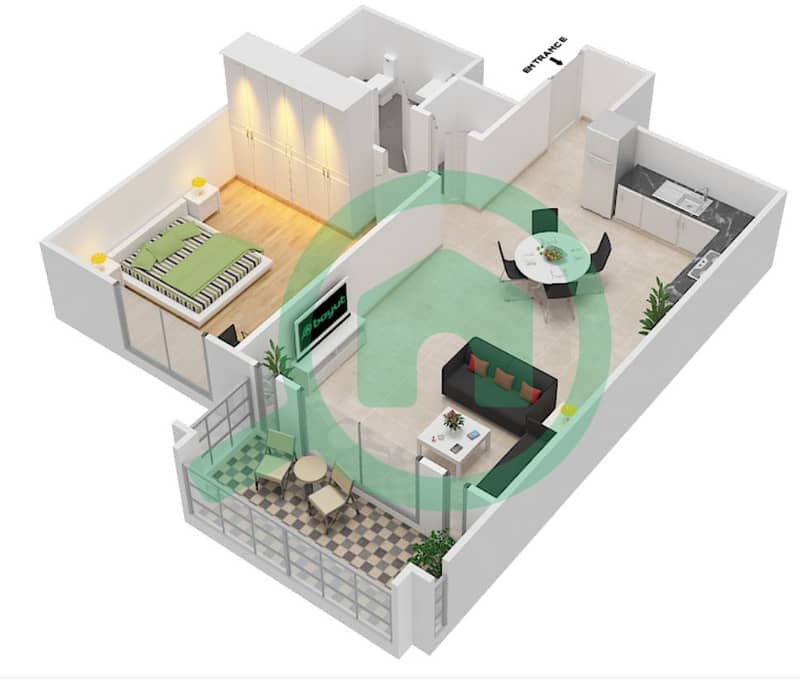 المخططات الطابقية لتصميم الوحدة 7 شقة 1 غرفة نوم - بناية لامتارا 2 Floor 2-4
Unit No: 207,307,407,507,607,707,807 interactive3D