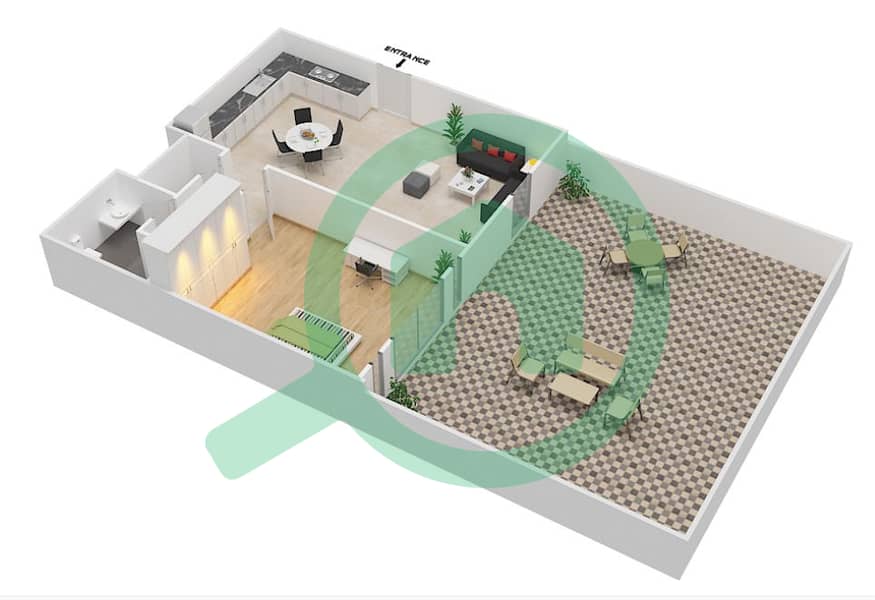 المخططات الطابقية لتصميم الوحدة 109 شقة 1 غرفة نوم - بناية لامتارا 2 Floor 1
Unit No:109 interactive3D