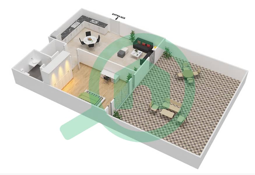 拉姆塔拉2号大楼 - 1 卧室公寓单位109戶型图 Floor 1
Unit No:109 interactive3D