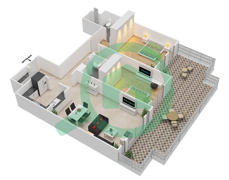 المخططات الطابقية لتصميم الوحدة 212 شقة 2 غرفة نوم - بناية لامتارا 2 Floor 2
Unit No: 212 interactive3D