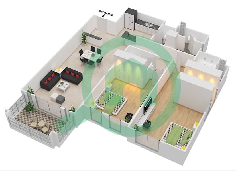 المخططات الطابقية لتصميم الوحدة 6 شقة 2 غرفة نوم - بناية لامتارا 2 Floor 2-4
Unit No: 206,306,406,506,606,706,806 interactive3D