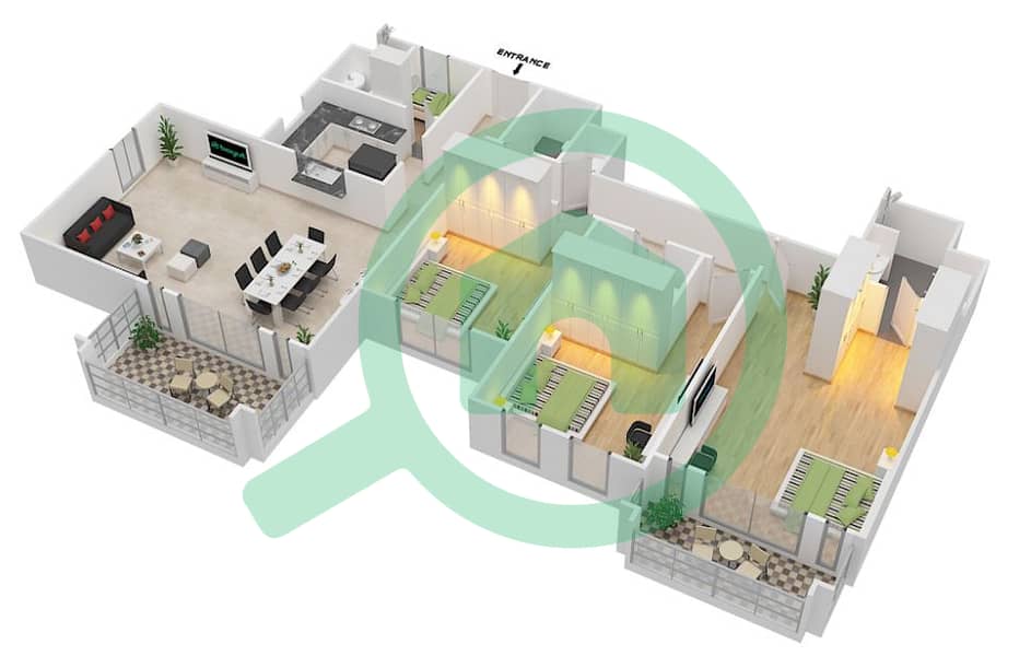 المخططات الطابقية لتصميم الوحدة 2 شقة 3 غرف نوم - بناية لامتارا 2 Floor 3-9
Unit No: 302,402,502,602,702,802,902 interactive3D