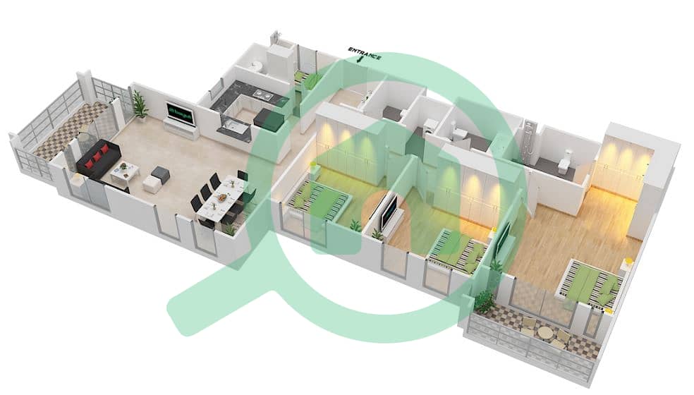 المخططات الطابقية لتصميم الوحدة 8 شقة 3 غرف نوم - بناية لامتارا 2 Floor 1
Unit No: 108,210,310,410,510,610,710 interactive3D