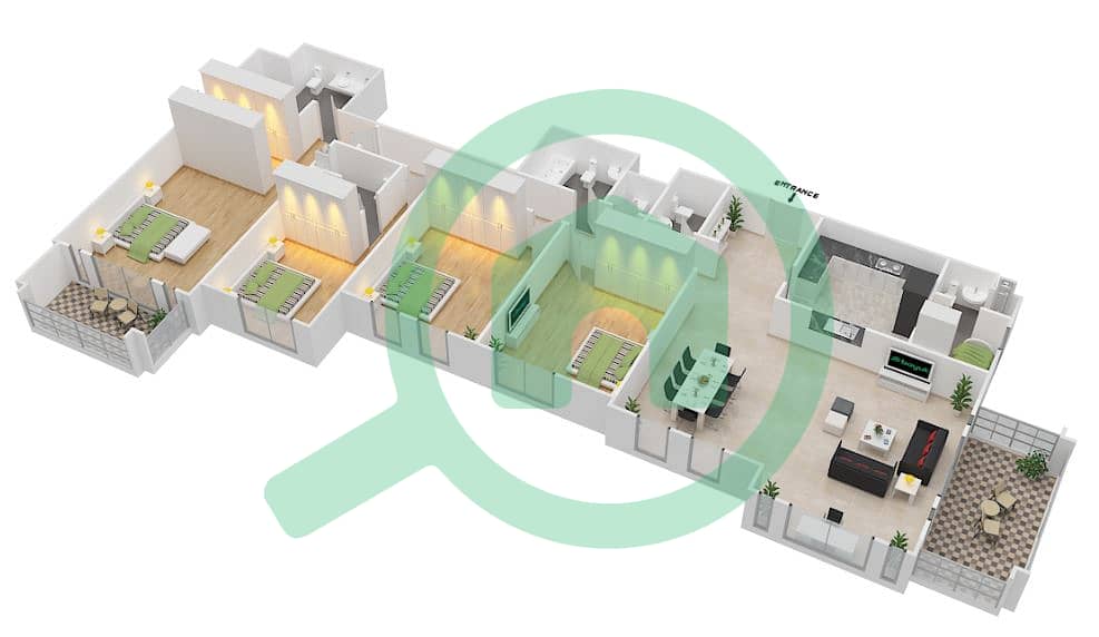 المخططات الطابقية لتصميم الوحدة 11 شقة 4 غرف نوم - بناية لامتارا 2 Floor 3-5
Unit No: 311,411,511,611,711 interactive3D