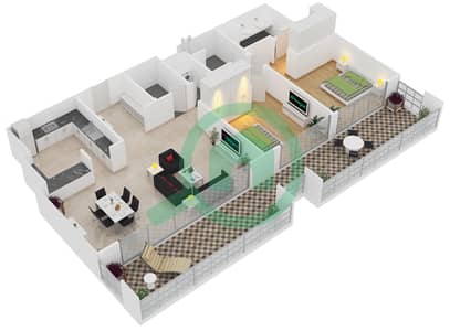 المخططات الطابقية لتصميم الوحدة 105,205  FLOOR 1-2 شقة 2 غرفة نوم - A1