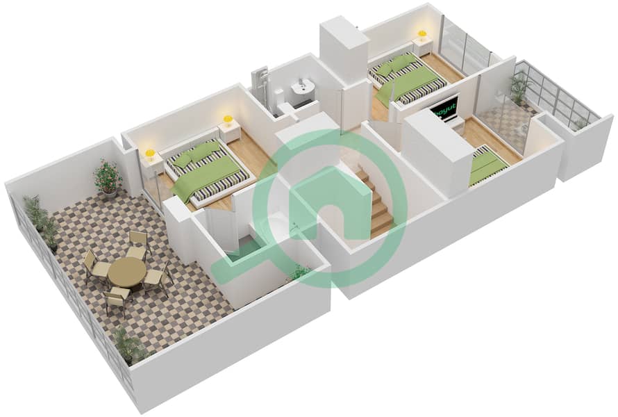 维多利亚住宅区 - 3 卧室别墅类型RN-EE, RN-EM戶型图 interactive3D