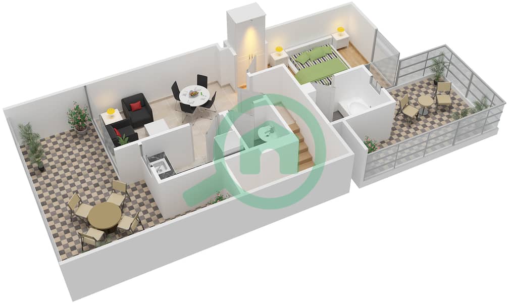 المخططات الطابقية لتصميم النموذج RI-EE, RN-EM فیلا 2 غرفة نوم - فيكتوريا interactive3D