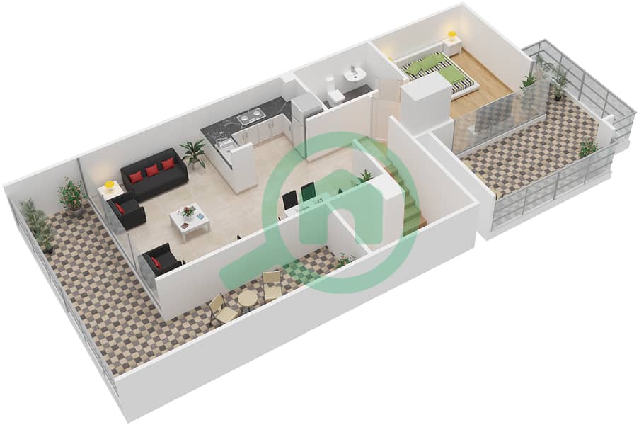 维多利亚住宅区 - 1 卧室别墅类型RJ-EE, RJ-EM戶型图 interactive3D
