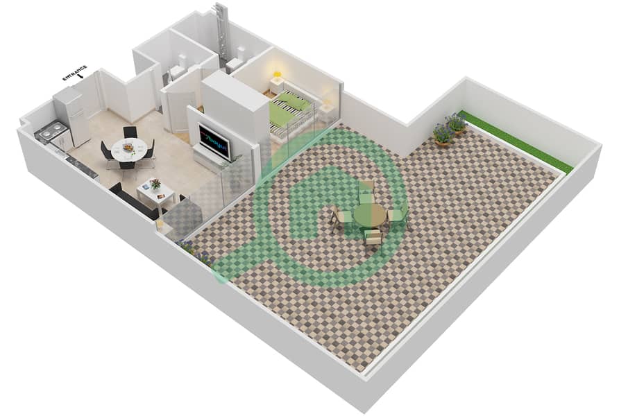 المخططات الطابقية لتصميم النموذج 5A شقة 1 غرفة نوم - عزيزي ريفييرا 12 interactive3D