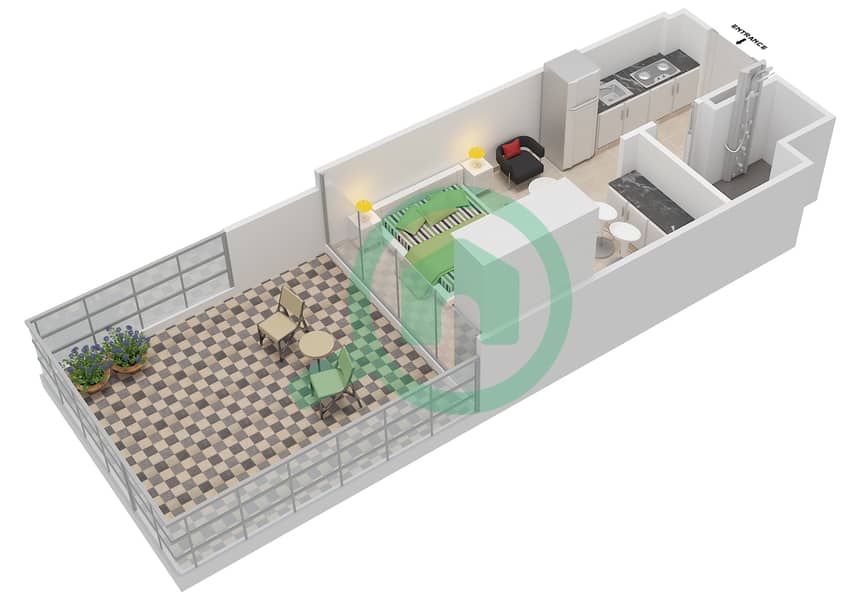 Азизи Ривьера 12 - Апартамент Студия планировка Тип 3A interactive3D