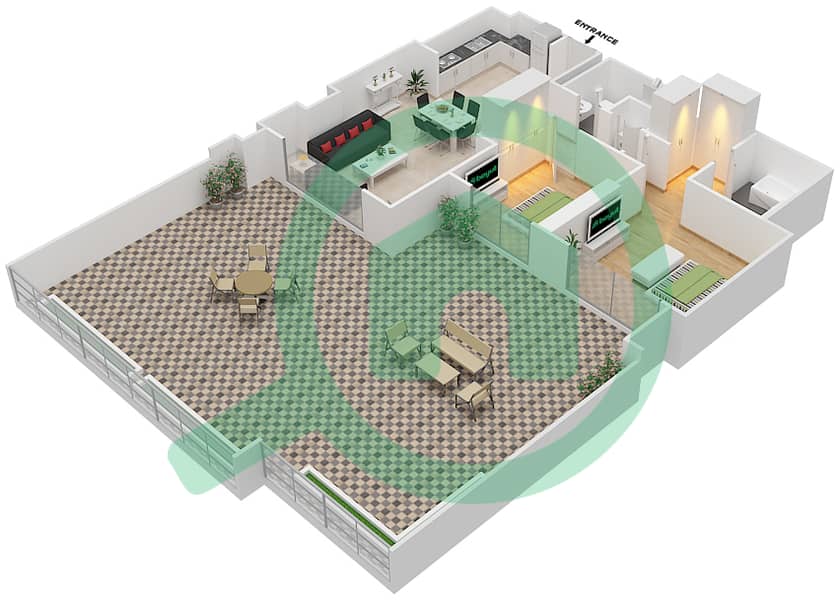Warda Apartments 1 - 2 Bedroom Apartment Type 2C-1 Floor plan interactive3D