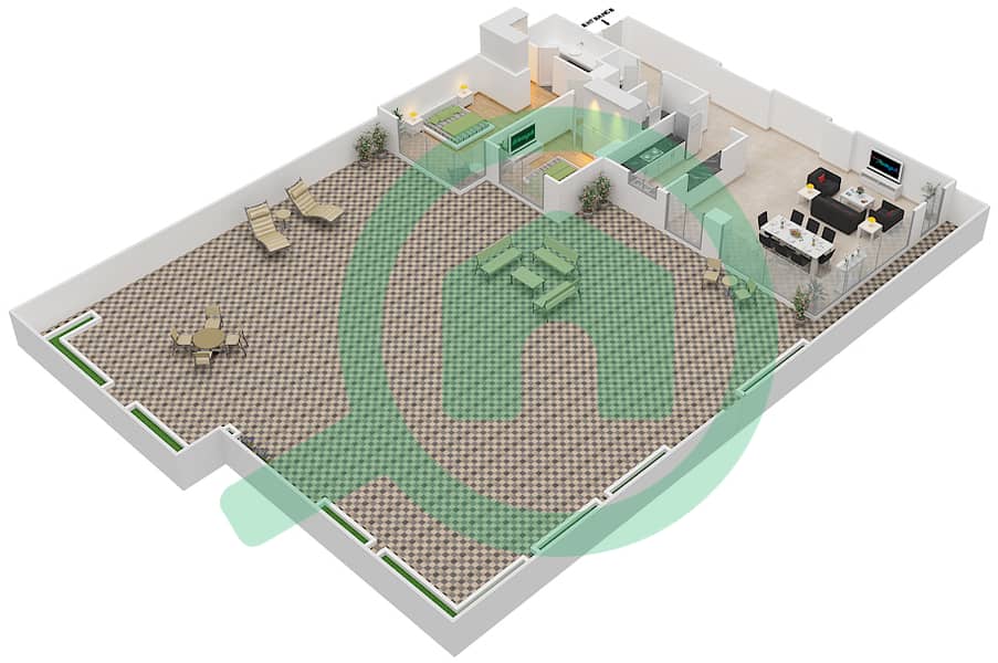 Warda Apartments 1 - 2 Bedroom Apartment Type 2B-2 Floor plan interactive3D