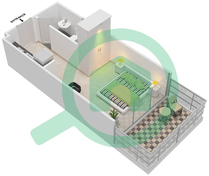 Azizi Riviera 21 - Studio Apartment Type/unit 1B / 03 FLOOR 2-6 Floor plan interactive3D