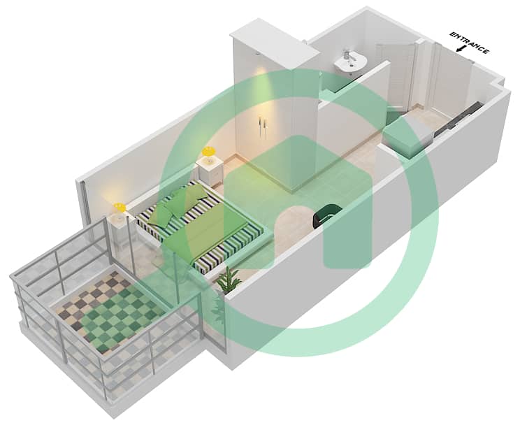 Азизи Ривьера 21 - Апартамент Студия планировка Тип/мера 1B / 05 FLOOR 2-10 interactive3D