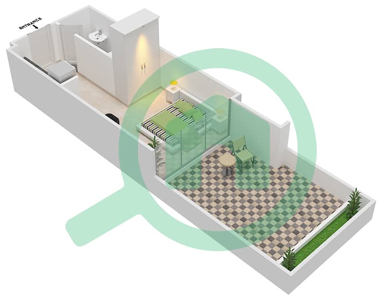 Azizi Riviera 21 - Studio Apartment Type/unit 1A \ 02 FLOOR 1 Floor plan interactive3D