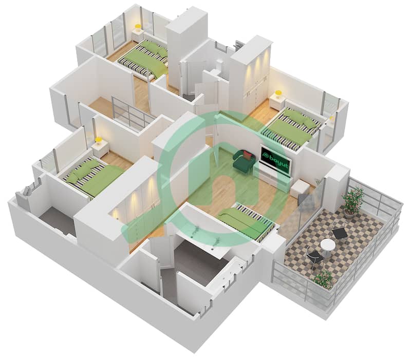 المخططات الطابقية لتصميم النموذج F تاون هاوس 4 غرف نوم - واحة ميرا 2 interactive3D