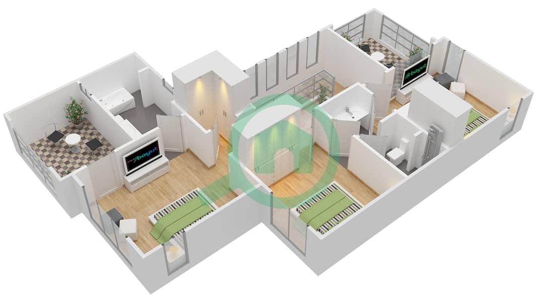 米拉绿洲2号区 - 3 卧室联排别墅类型J戶型图 interactive3D