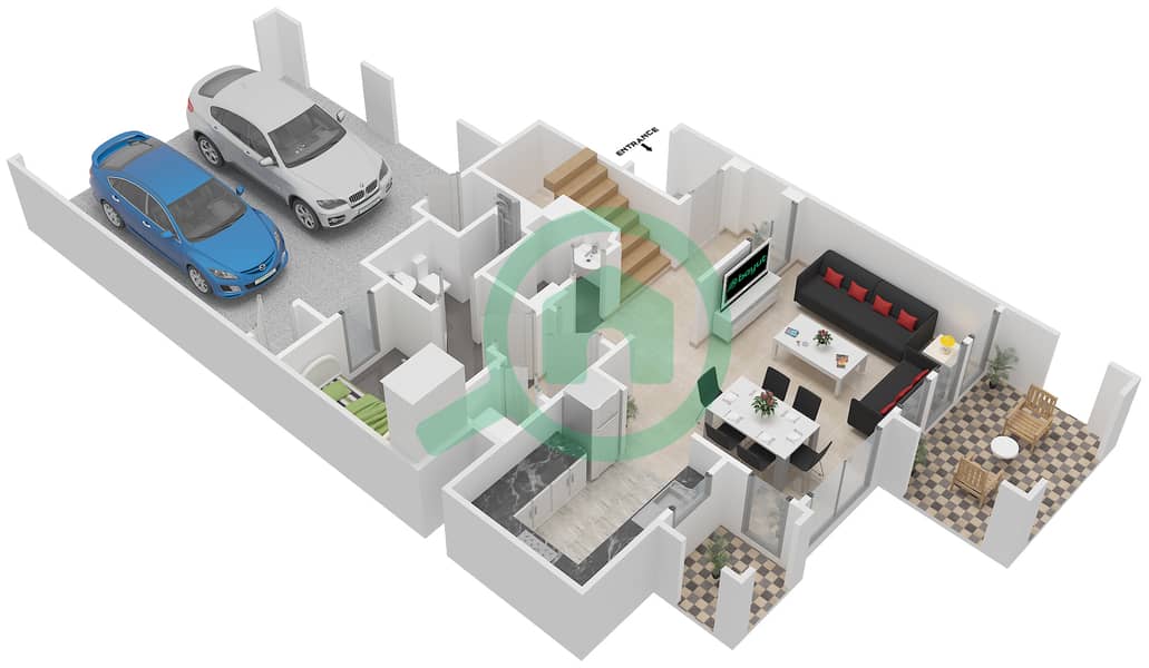 المخططات الطابقية لتصميم النموذج I تاون هاوس 3 غرف نوم - واحة ميرا 2 interactive3D