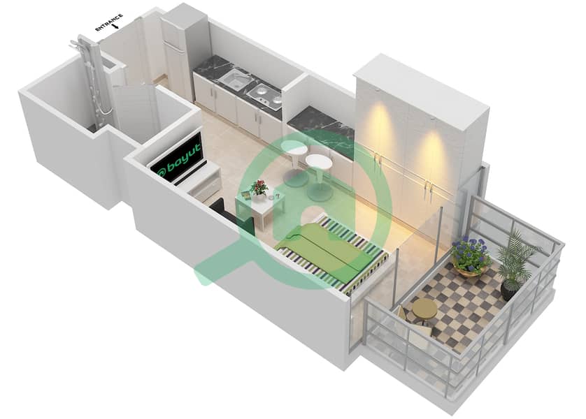 Азизи Ривьера 1 - Апартамент Студия планировка Тип 1B interactive3D