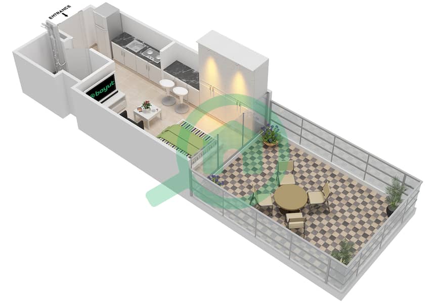 Азизи Ривьера 1 - Апартамент Студия планировка Тип 1A interactive3D