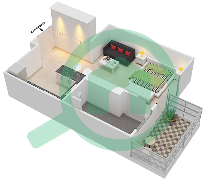 المخططات الطابقية لتصميم النموذج ST2B شقة استوديو - مساكن مونت روز A interactive3D