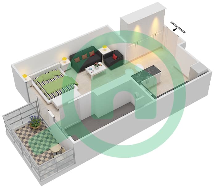 المخططات الطابقية لتصميم النموذج ST2A شقة استوديو - مساكن مونت روز A interactive3D