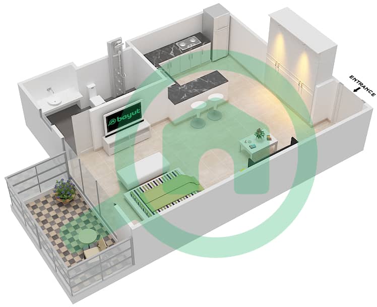 المخططات الطابقية لتصميم النموذج ST1B شقة استوديو - مساكن مونت روز A interactive3D