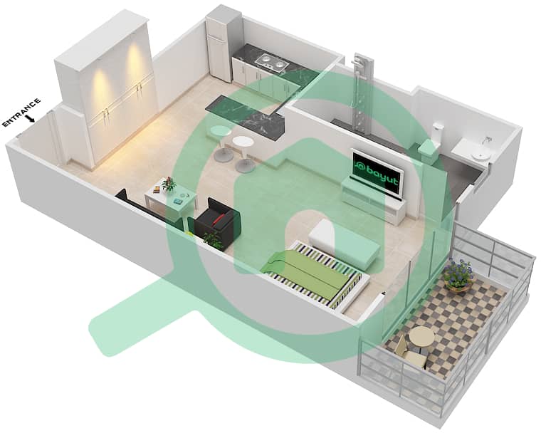 المخططات الطابقية لتصميم النموذج ST1A شقة استوديو - مساكن مونت روز A interactive3D