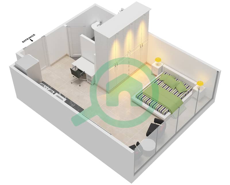 Azizi Riviera 1 - Studio Apartment Type 3 Floor plan interactive3D