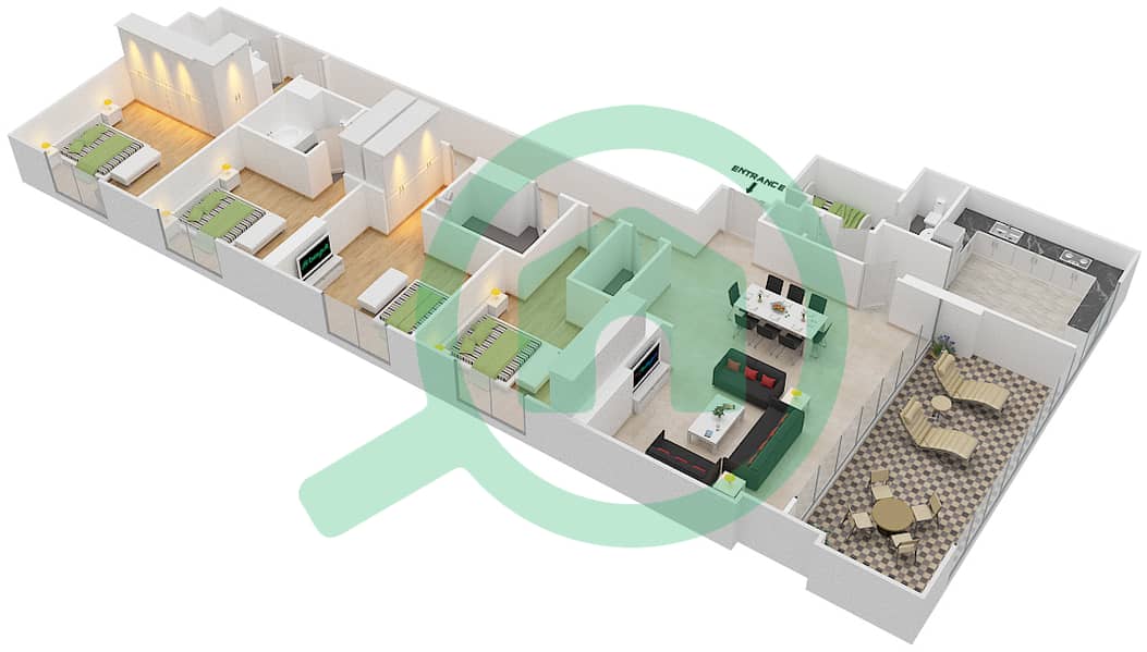 المخططات الطابقية لتصميم النموذج 4A1 شقة 4 غرف نوم - مساكن مونت روز A interactive3D