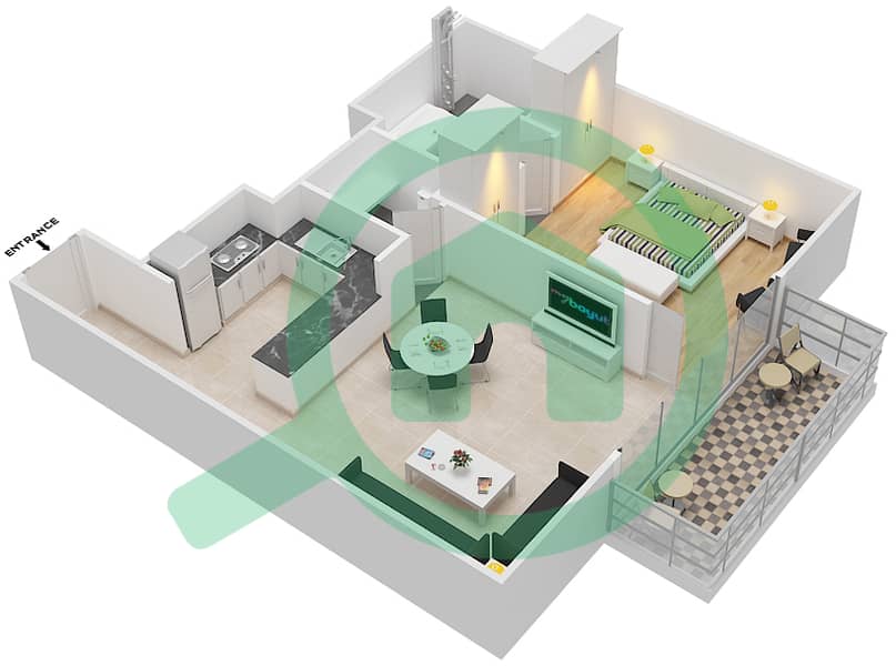 Montrose Residence A - 1 Bedroom Apartment Type 1A1 Floor plan interactive3D