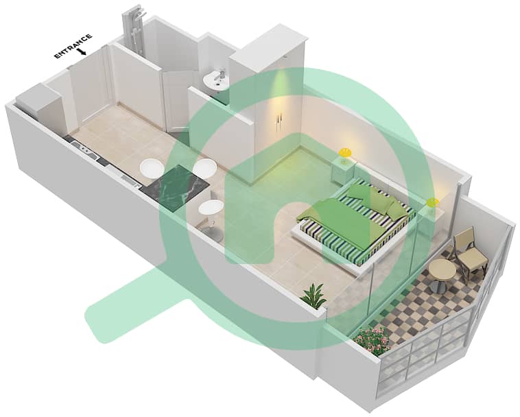 Se7en City - Studio Apartment Type 2A Floor plan interactive3D