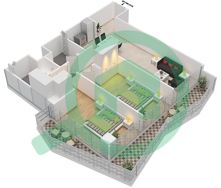 Се7ен Сити - Апартамент 2 Cпальни планировка Тип 1 interactive3D